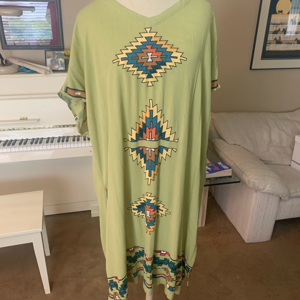 Double D Ranch Geometric Patterned Green  Tunic